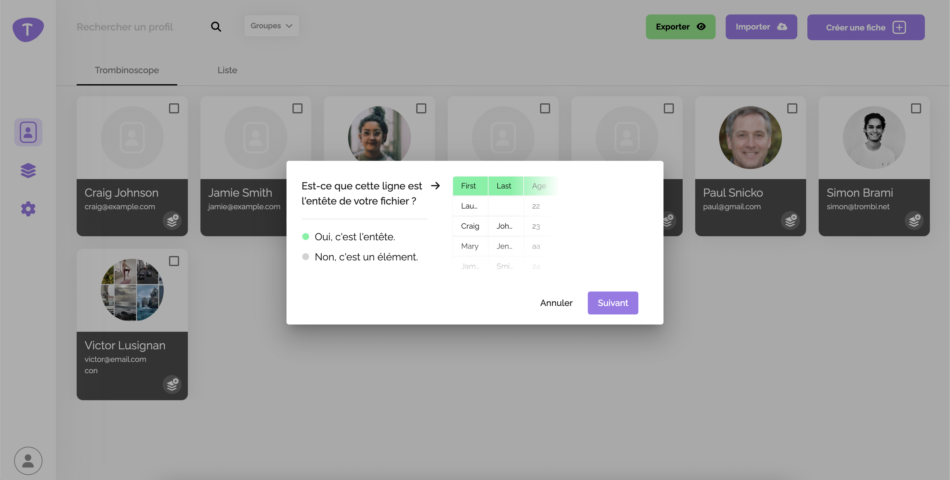 Importer un CSV sur trombi.net